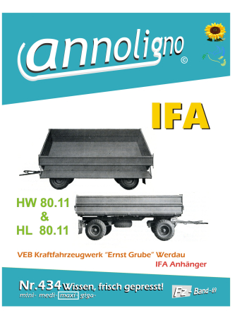 IFA VEB Fahrzeugwerk Ernst Grube Werdau Anhänger Typen HW & HL 80.11 Bild Bedienungsanleitung & Wartungsanleitung - annoligno 434